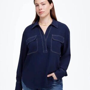 Madewell Contrast Stitch Popover Shirt, Size Medium, NWT, Deep Indigo